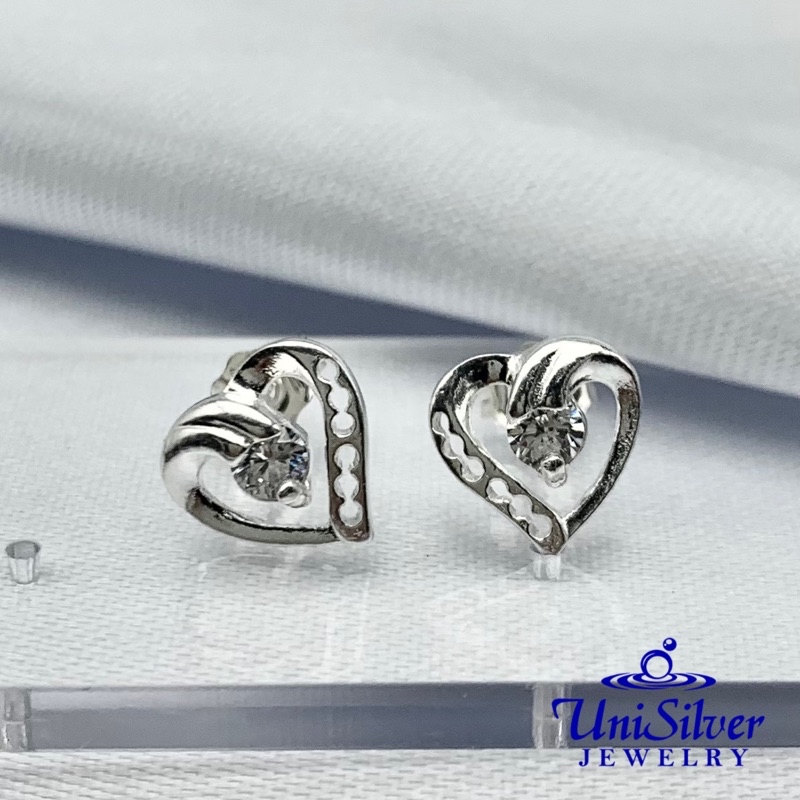 Unisilver 925 Sterling Silver 9MM Heart Earring Stud With Round