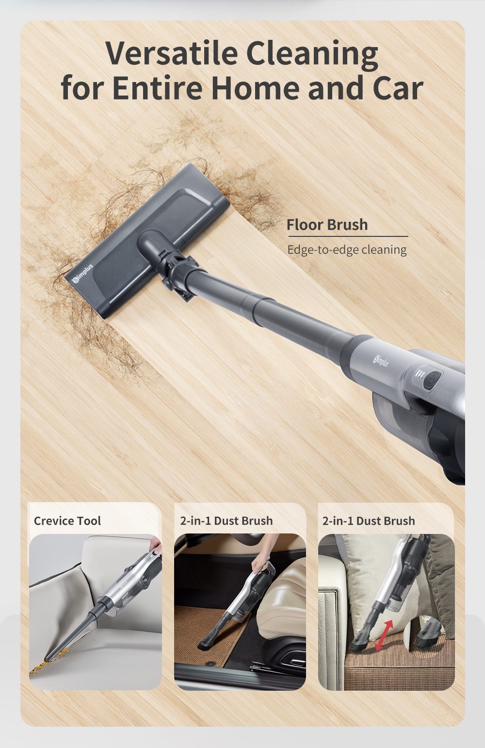 Simplus Cordless Vacuum Cleaner for Home Bed Sofa Car Hand-Held ...