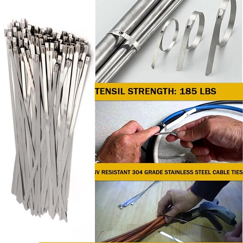 100PCS Multi-Purpose Locking Cable Metal Zip Ties Stainless Steel Self ...