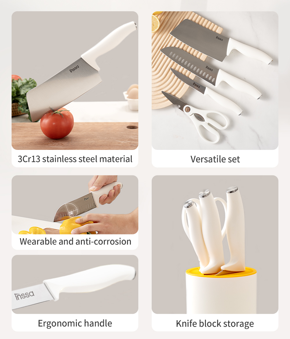 Simplus Knife Set 5 Pieces Stainless Steel Blade Knife Block Storage ...