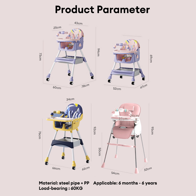 thumbnail image 2 of SEJOY Baby High Chair 6-36 Months - Foldable Dining Chair With Locking Wheels, Black, GY02-BLA 2 of 5