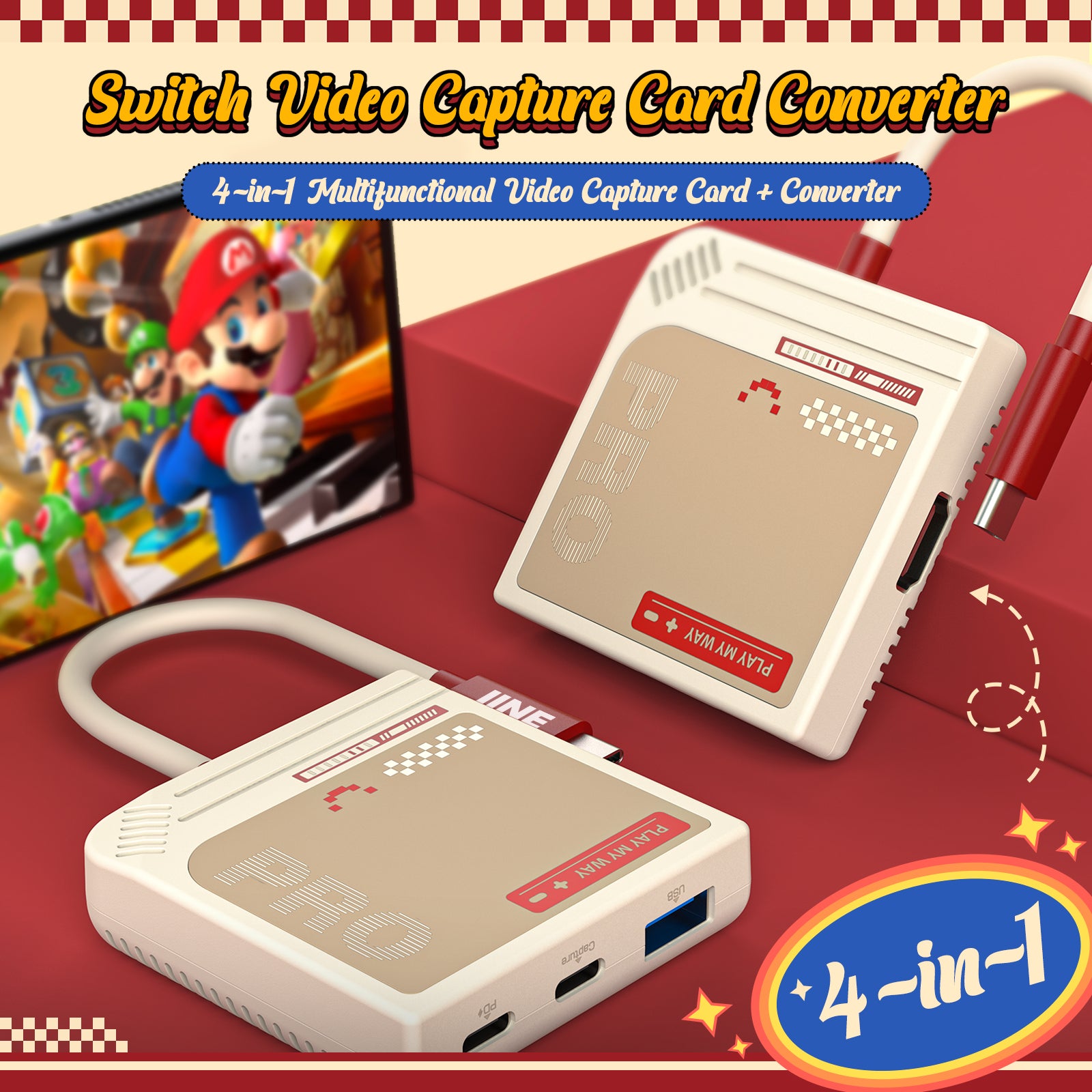 IINE 4-in-1 Switch Video Capture Card Converter (Red/White) (L936 ...