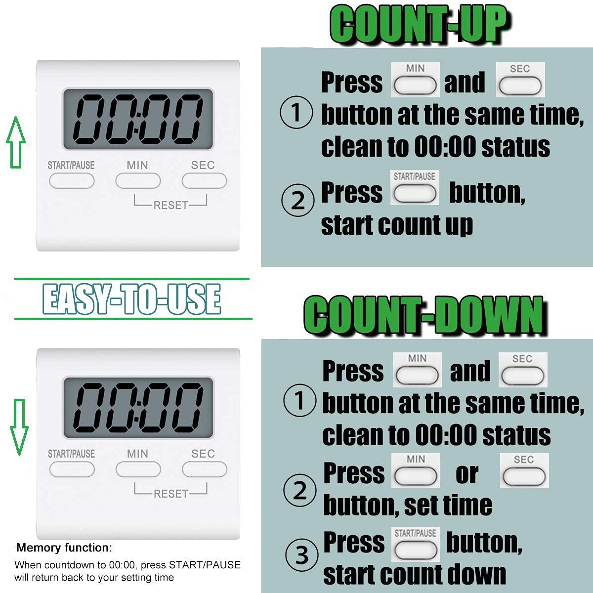 White Digital Kitchen Timer Cooking Digits Loud Alarm Magnetic Backing ...