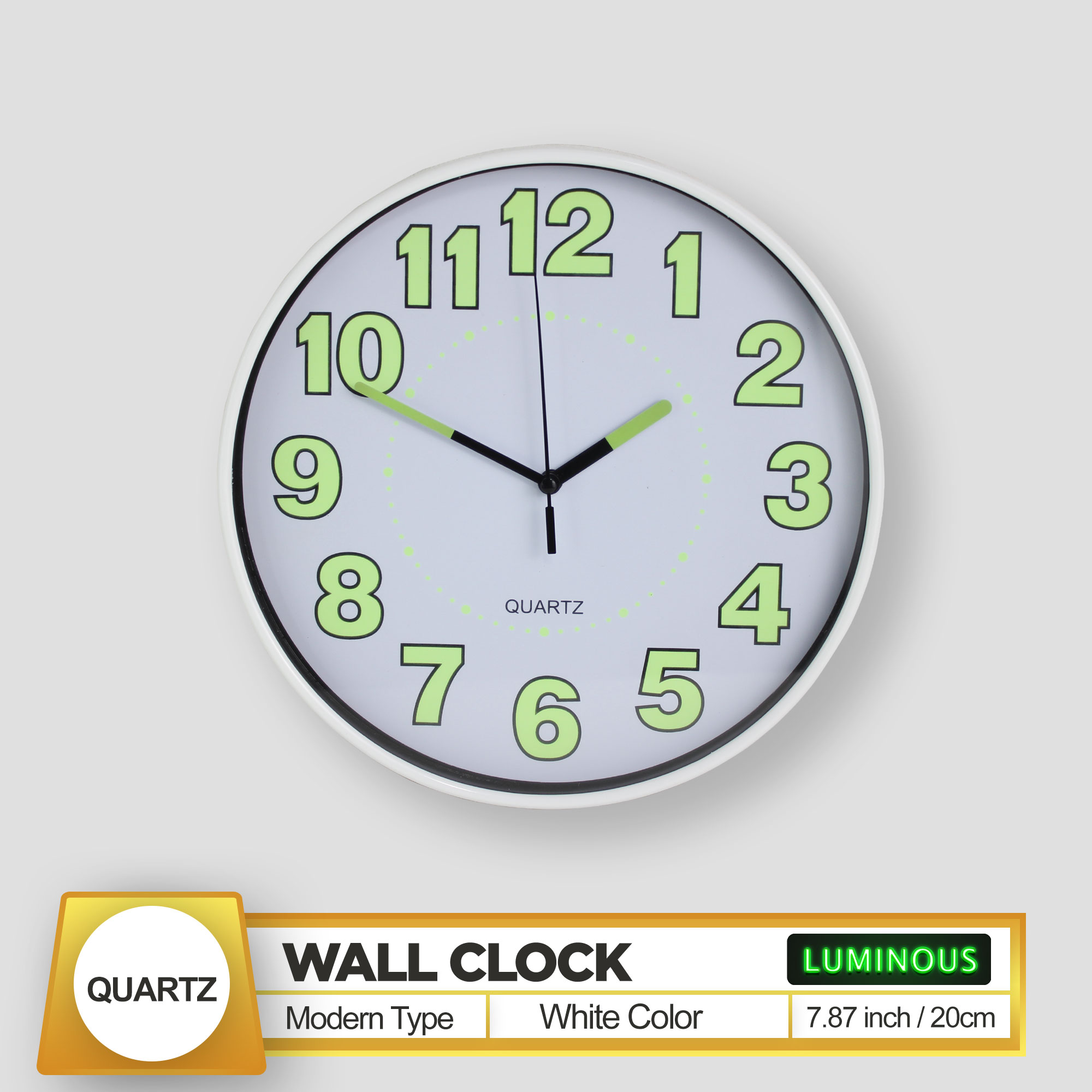 Quartz Luminous / Glow In The Dark Wall Clock 20Cm 8 Inches | Shopee ...