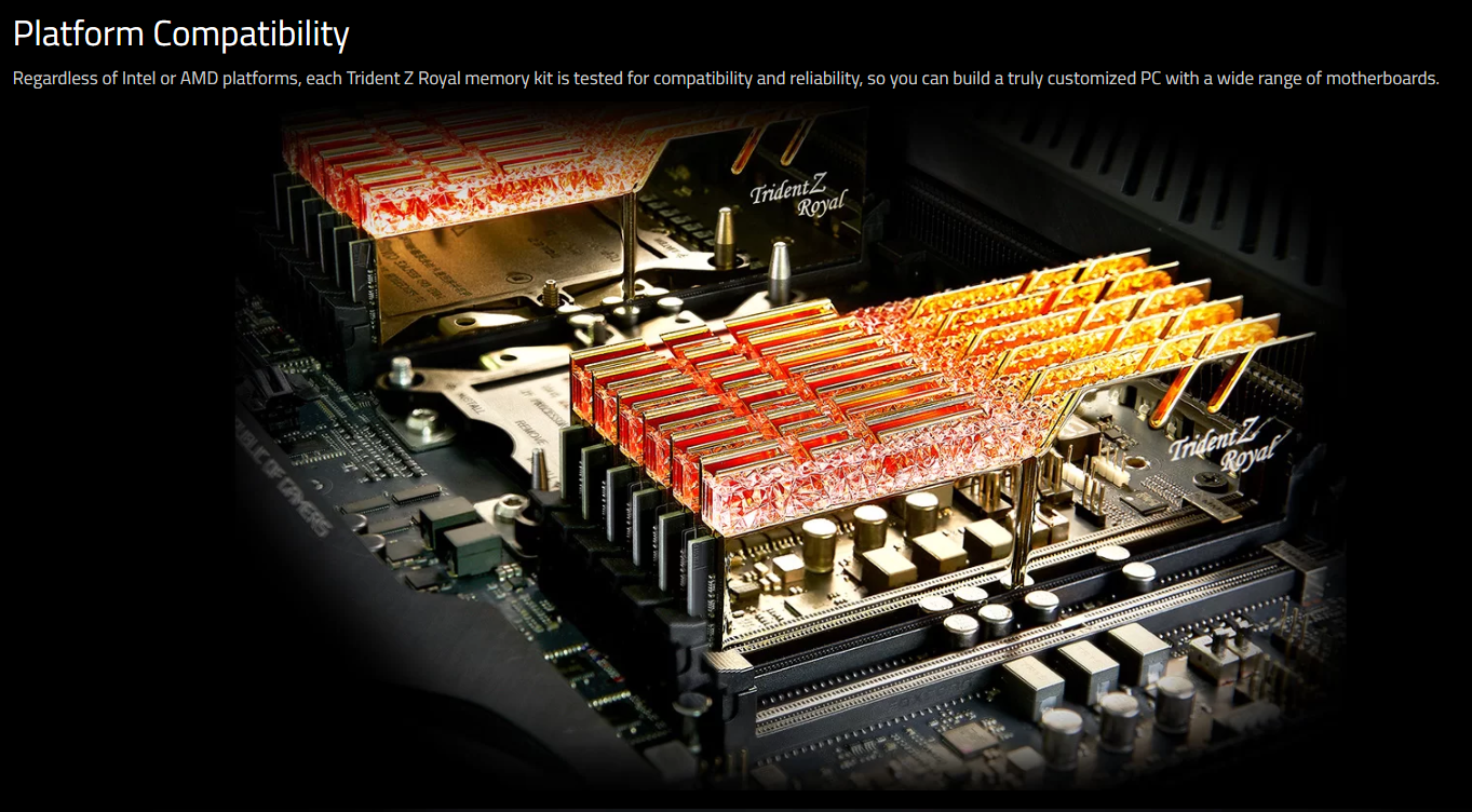 G.skill Trident Z Royal 32GB (2x16GB) DDR4-3600 CL18 1.35V RAM (F4 ...