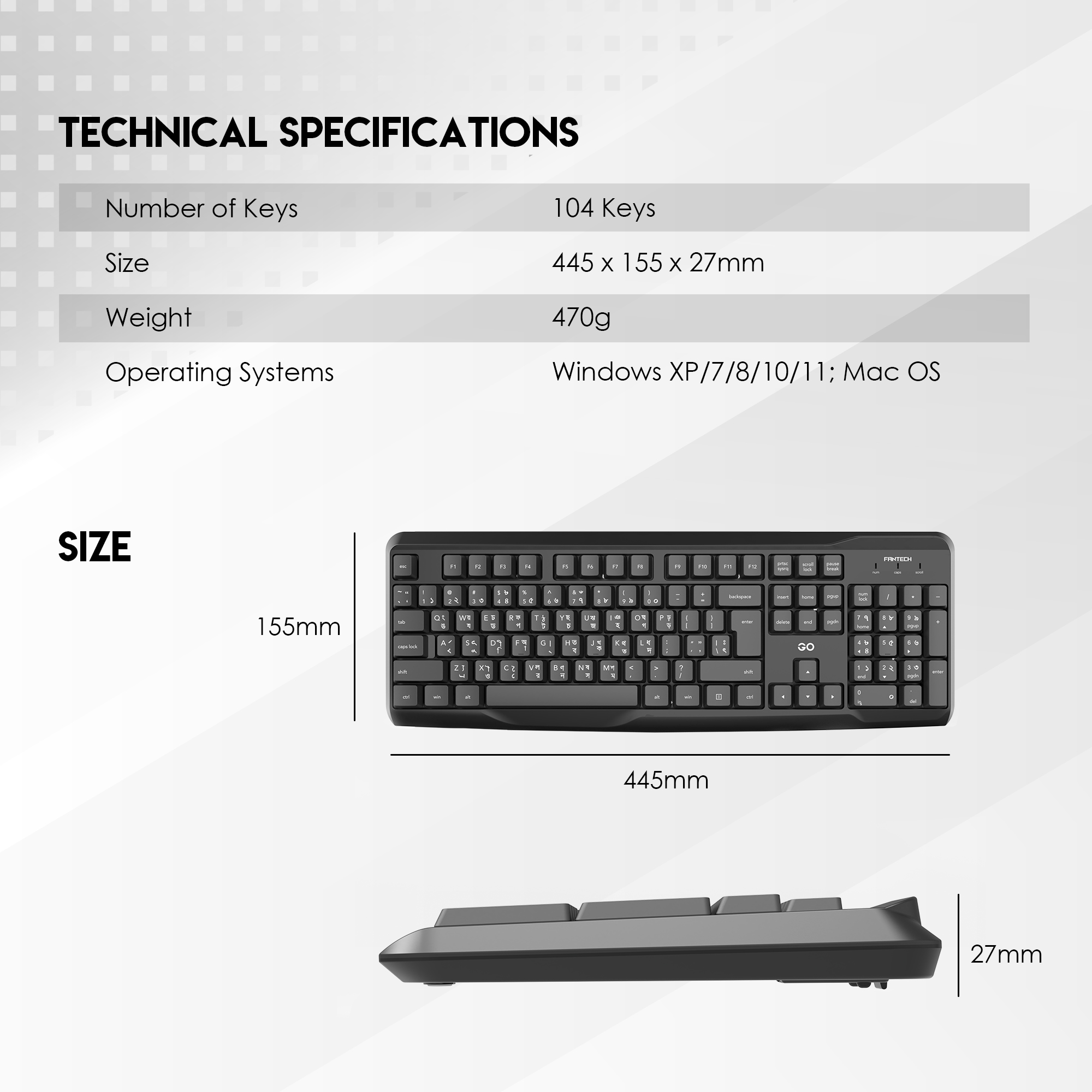 Fantech K211 GO Wired Office Keyboard with Comfortable Smooth Typing ...