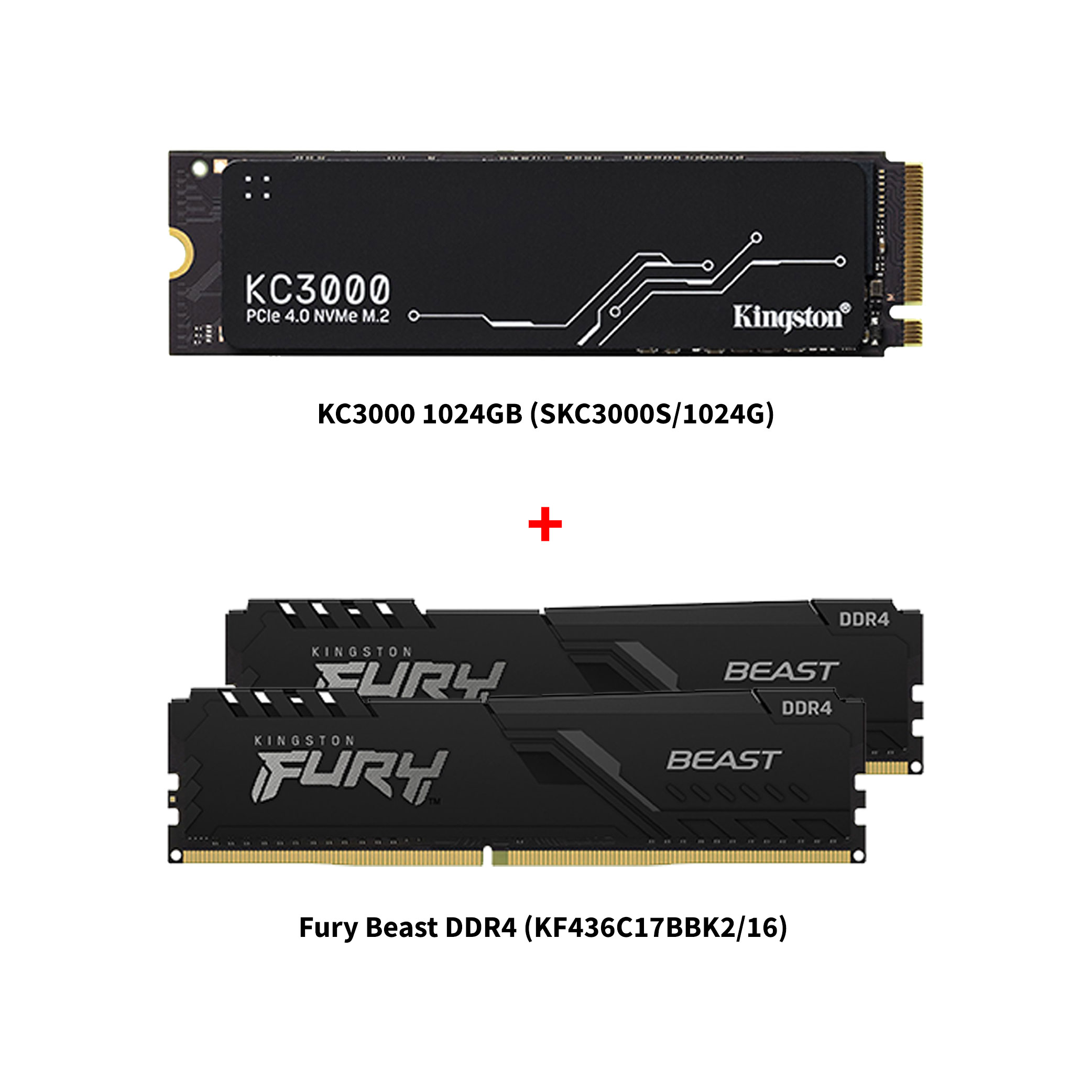 Kingston KC3000 1024GB PCIe 4.0 NVMe M.2 SSD + Fury Beast DDR4 16GB ...