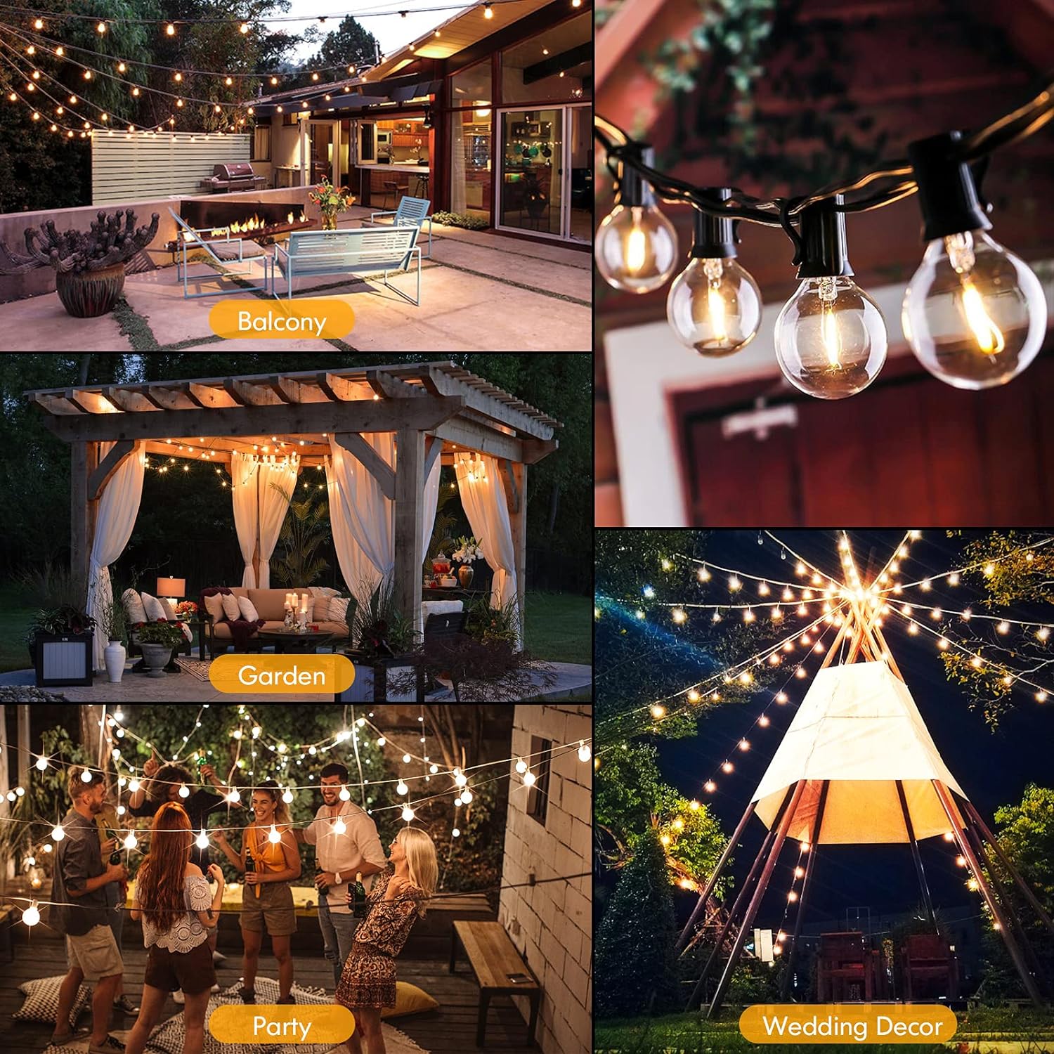 Organono Outdoor String Lights LED 10/20 Bulbs Waterproof Hanging ...