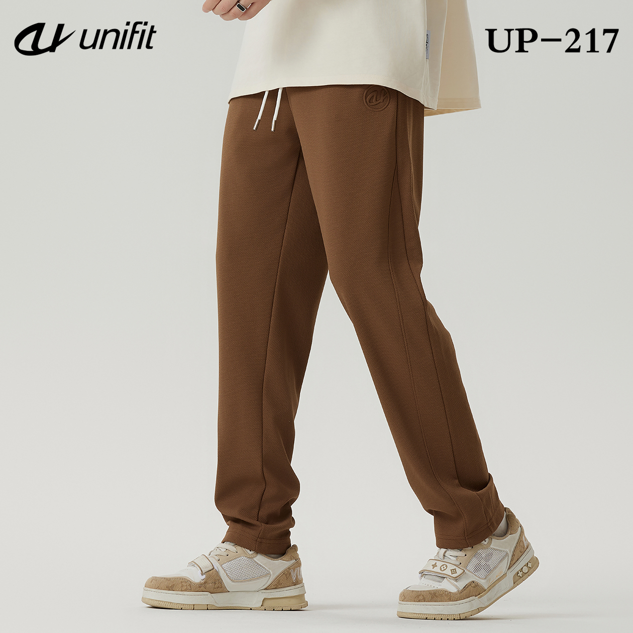 Unifit Mini Waffle Jogging Pants Men With Pockets Drawstring Straight Cut Plain Trouser Pants Up 1069