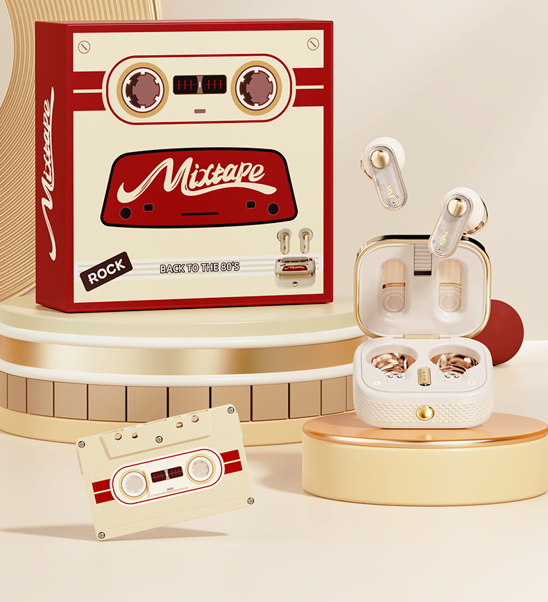 Rock Space Retro Mix Tape TWS Bluetooth 5.3 Earphones Wireless Earbuds ...