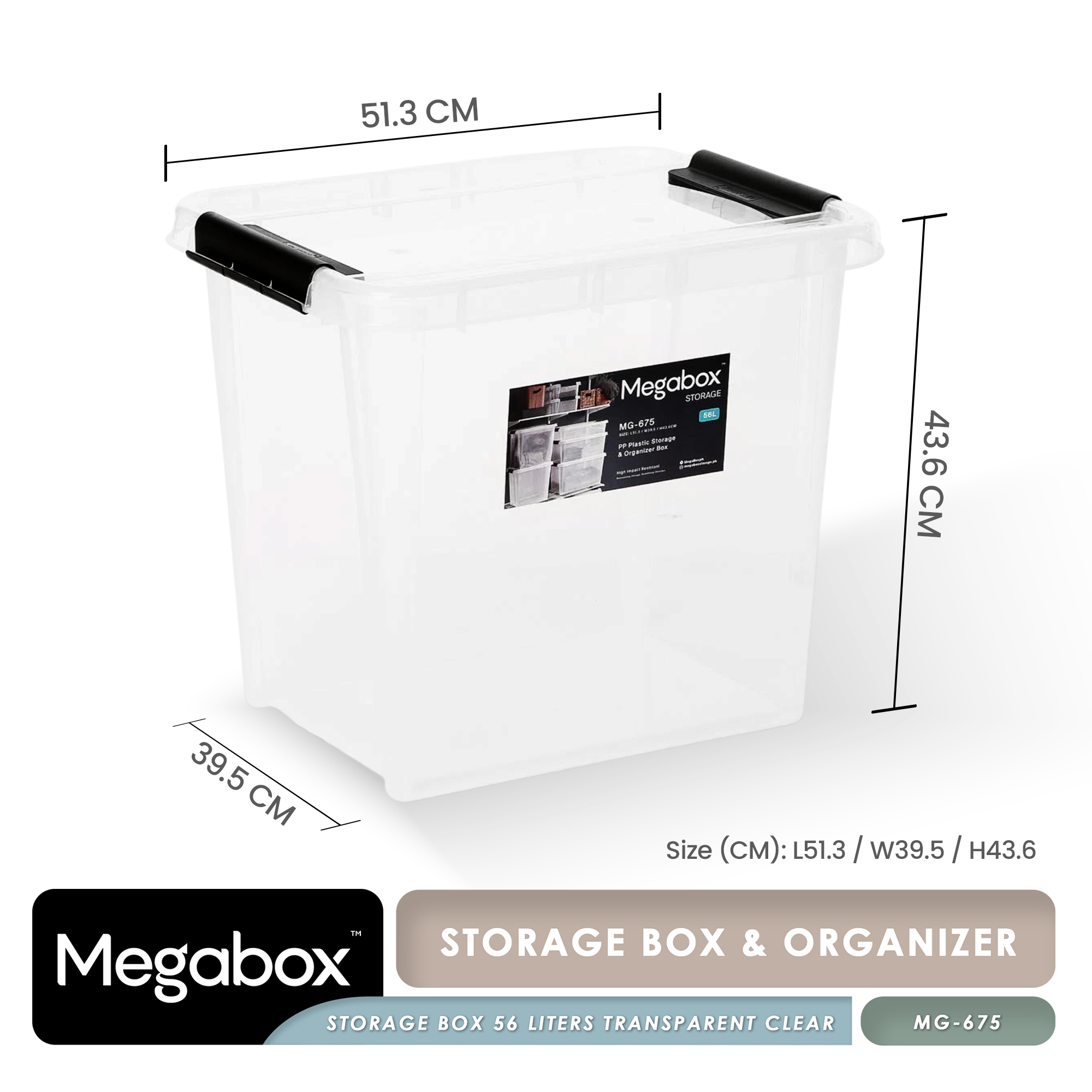 MG-675 MegaBox Storage & Organizer Box 56 liters - Transparent Clear ...