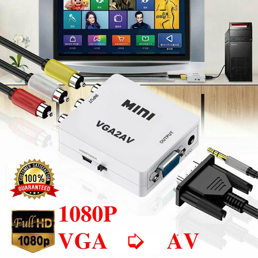 Mini Vga to Av Converter Adapter With 3.5mm Audio Vga2Av 1080P HD ...