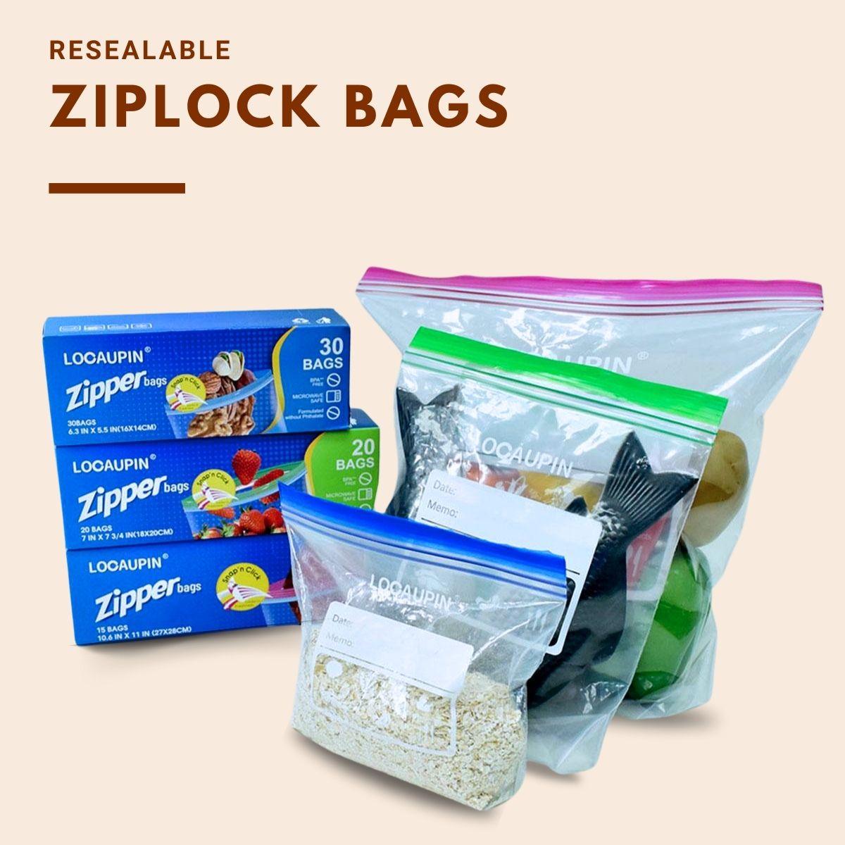 LOCAUPIN Multipurpose Resealable Zipper Lock Bag Leakproof