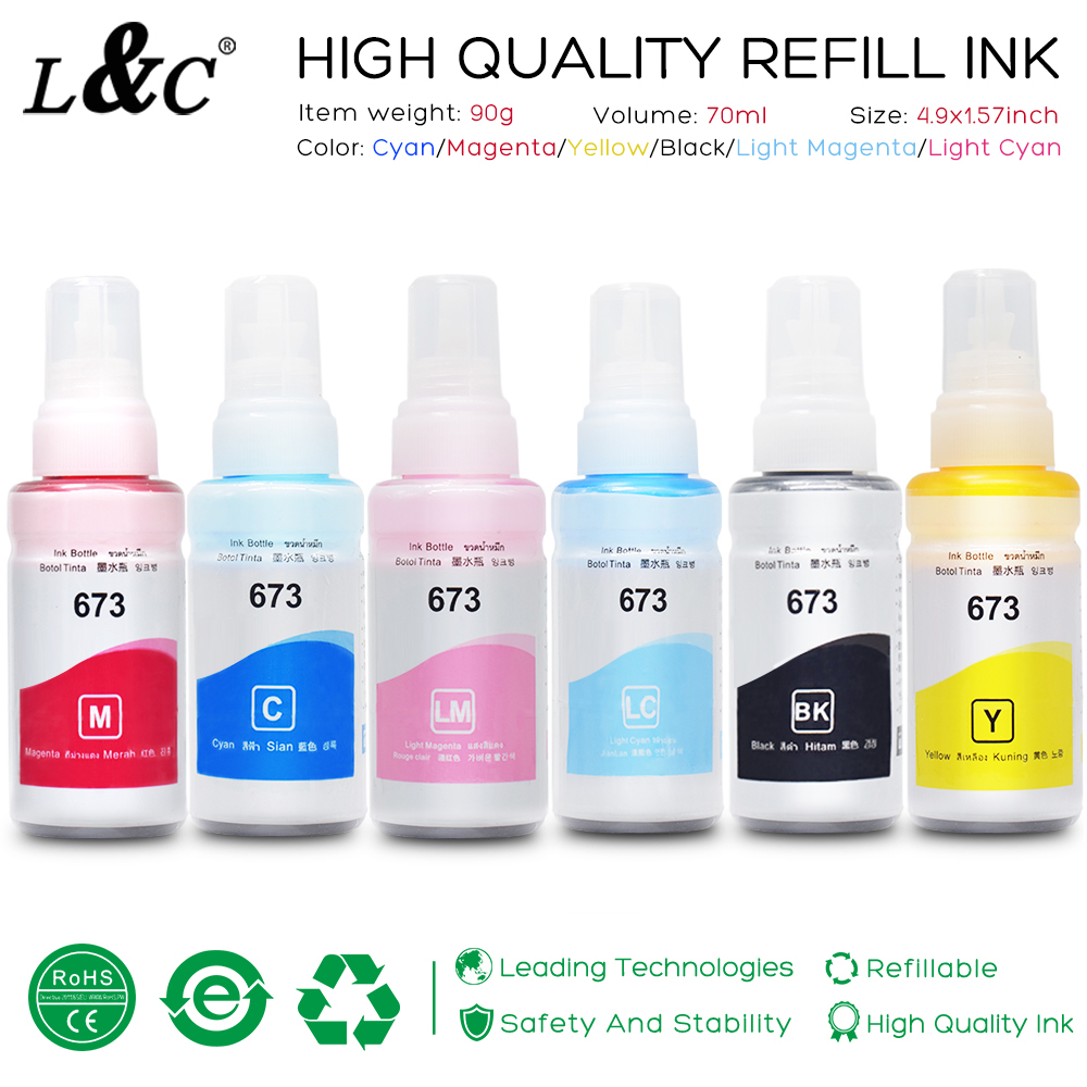 L&C 673 Ink Refill ink for L800 L801 L805 L810 L850 L1800 L series ...