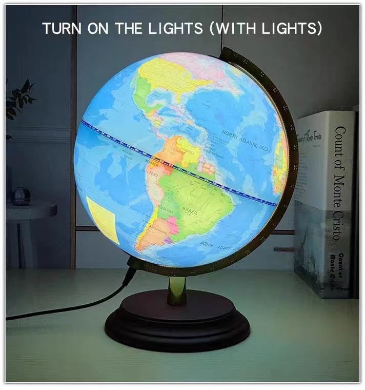 32CM LED World Map Globe Rotating Map Educational Learning Geography ...
