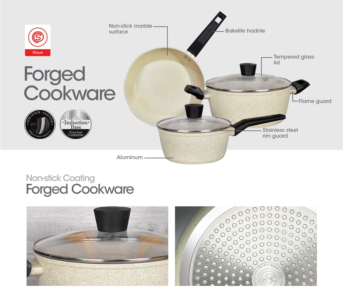 SLIQUE Forged Marble Non-Stick Cookware – Fry Pan, Sauce Pan & Dutch ...