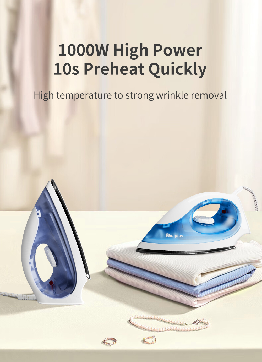 INSSA x Simplus Iron Garment Flat Iron 1000W High Temperature Portable ...