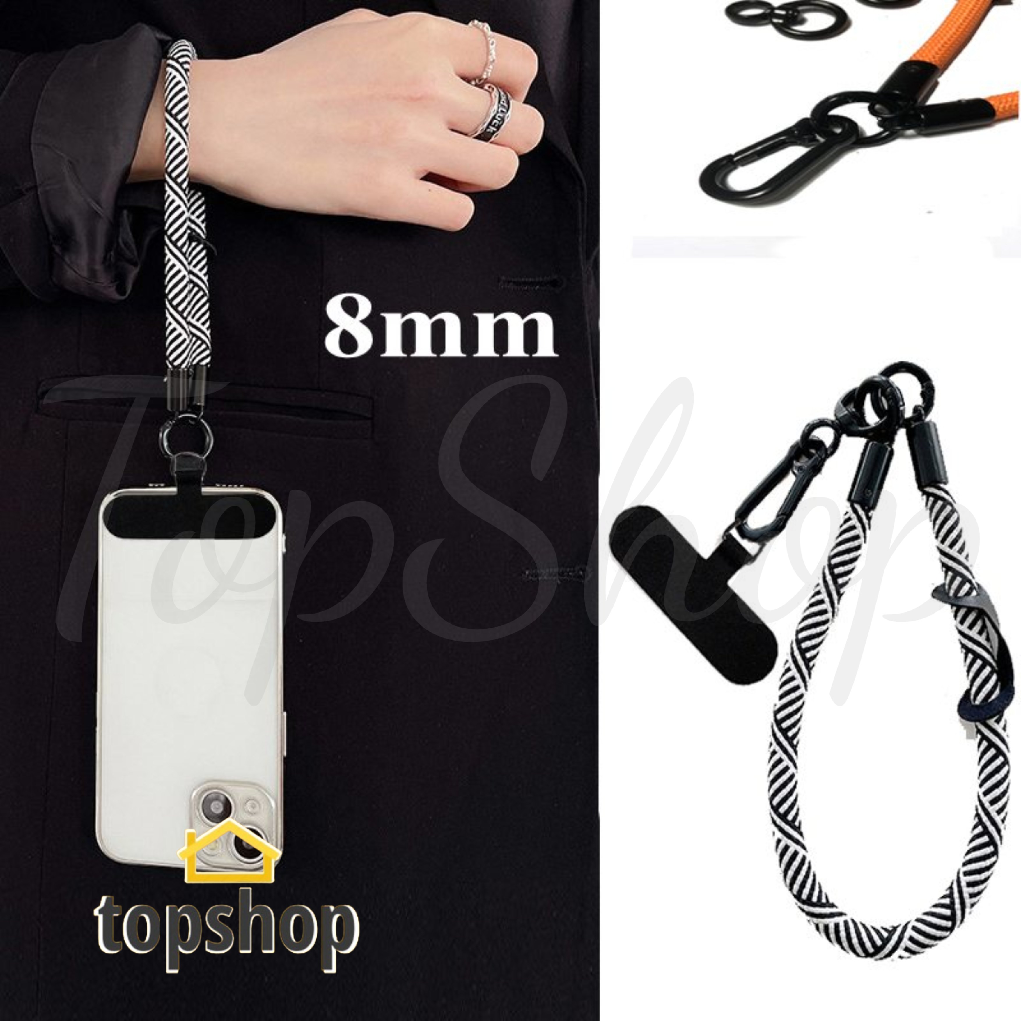 TOPSHOP 1pc 8mm 35cm 13.8inch Mobile Phone Wrist Rope Multifunctional ...