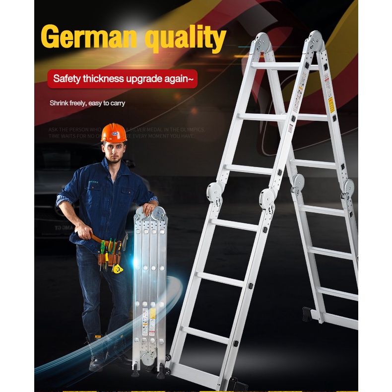 12ft Aluminum Folding Ladder, Robust 4x3 Heavy Duty Step, Easy Foldable ...
