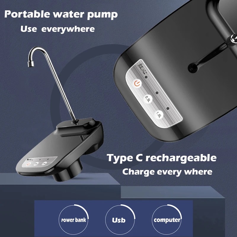 1200mAh Automatic Electric Water Bottle Pump 5 gallon USB Rechargeable ...
