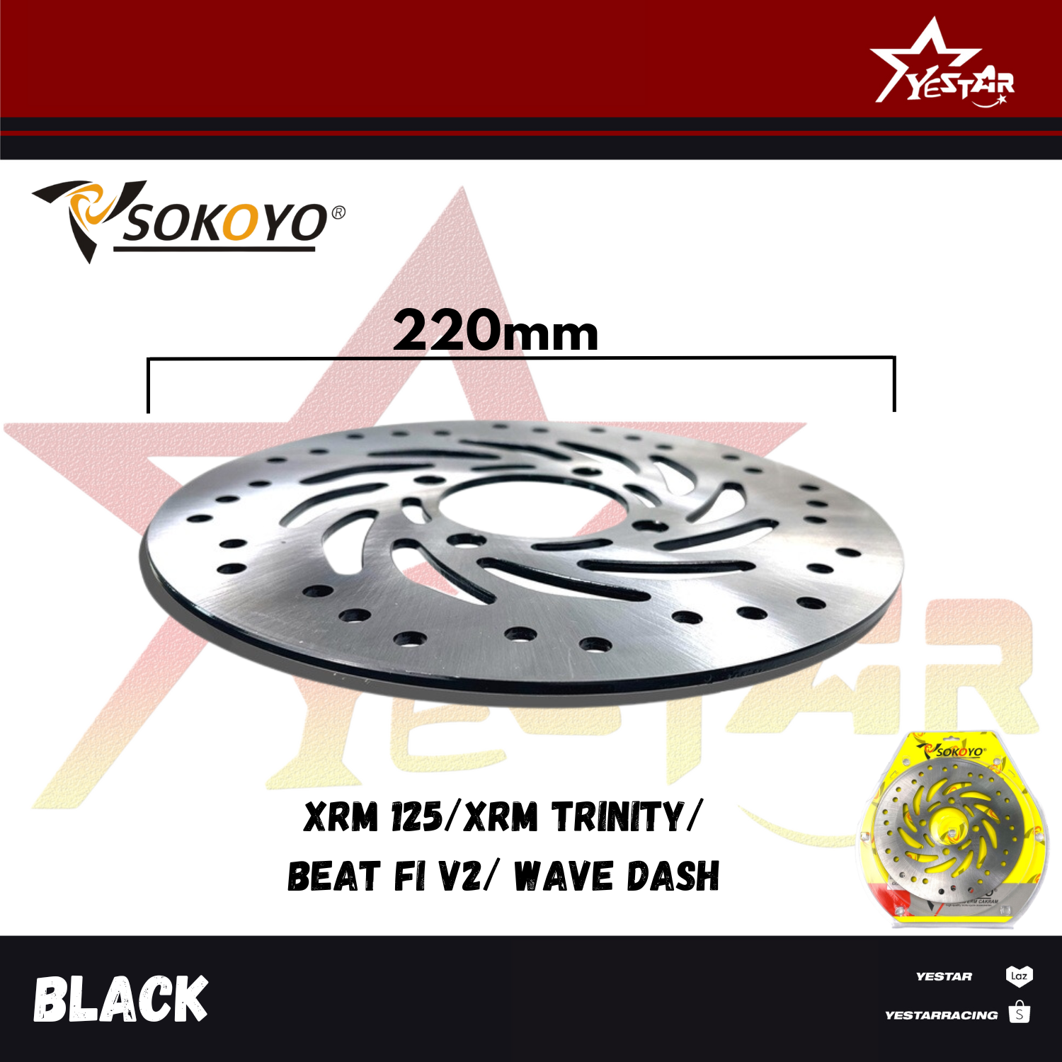 Yestar 1pc Front Disc Brake 220mm 4 Holes XRM 125 XRM Trinity Wave dash ...