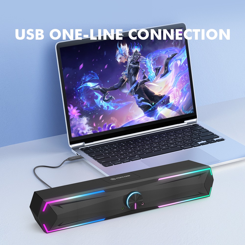 RGB Gaming LED Soundbar Surround Speaker Bluetooth 5.3 USB 3.5mm Audio ...