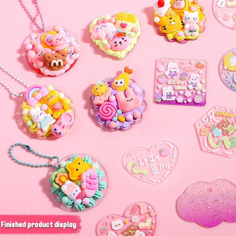 Guka DIY Keychain Set Material Customized Sticker Cute Key Chain Pink ...