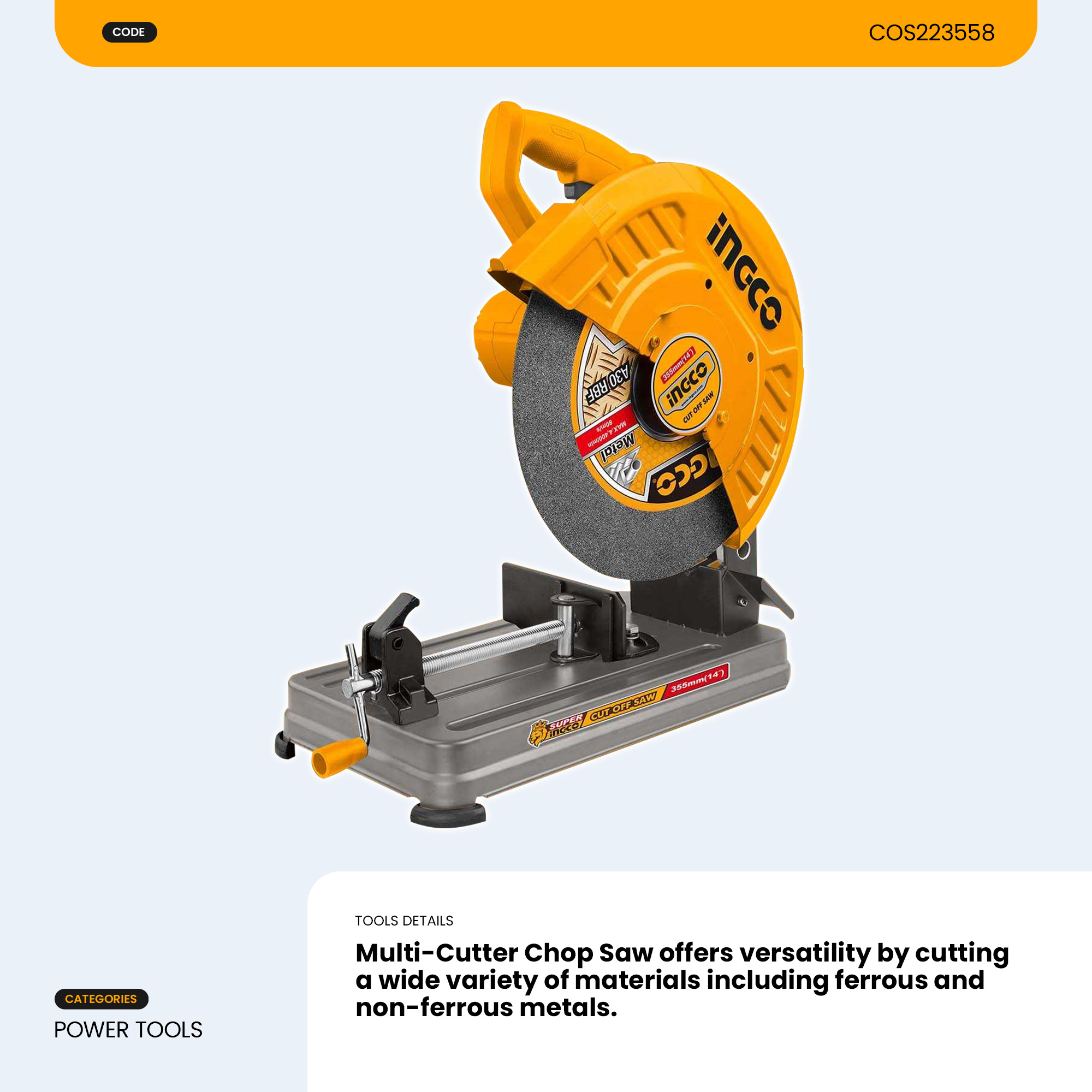 Ingco 2200W Cut-Off Saw With 1pcs 355mm Cutting Disc Cutoff Machine ...