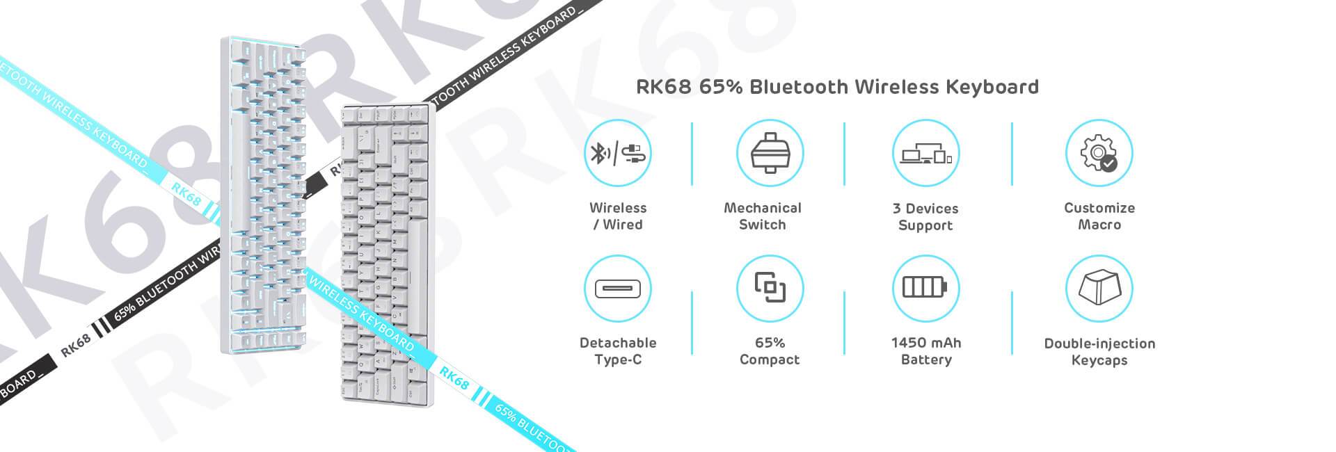 Royal Kludge G68 Tri-Mode RGB 68 Keys Hot Swappable Mechanical Keyboard ...