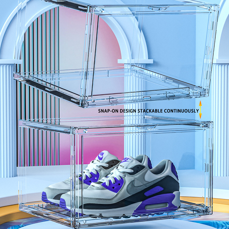Front Drop/Side Drop Acrylic Stackable basketball shoe box Shoe