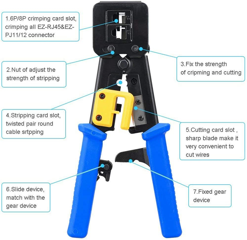 RJ45 Crimper, Crimping tool for Passthrough/ Passthru RJ45 Connector ...