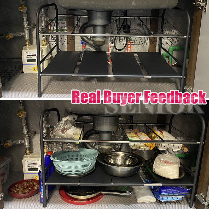 Under Sink Organizer Rack Adjustable Kitchen Storage Rack 2 tier