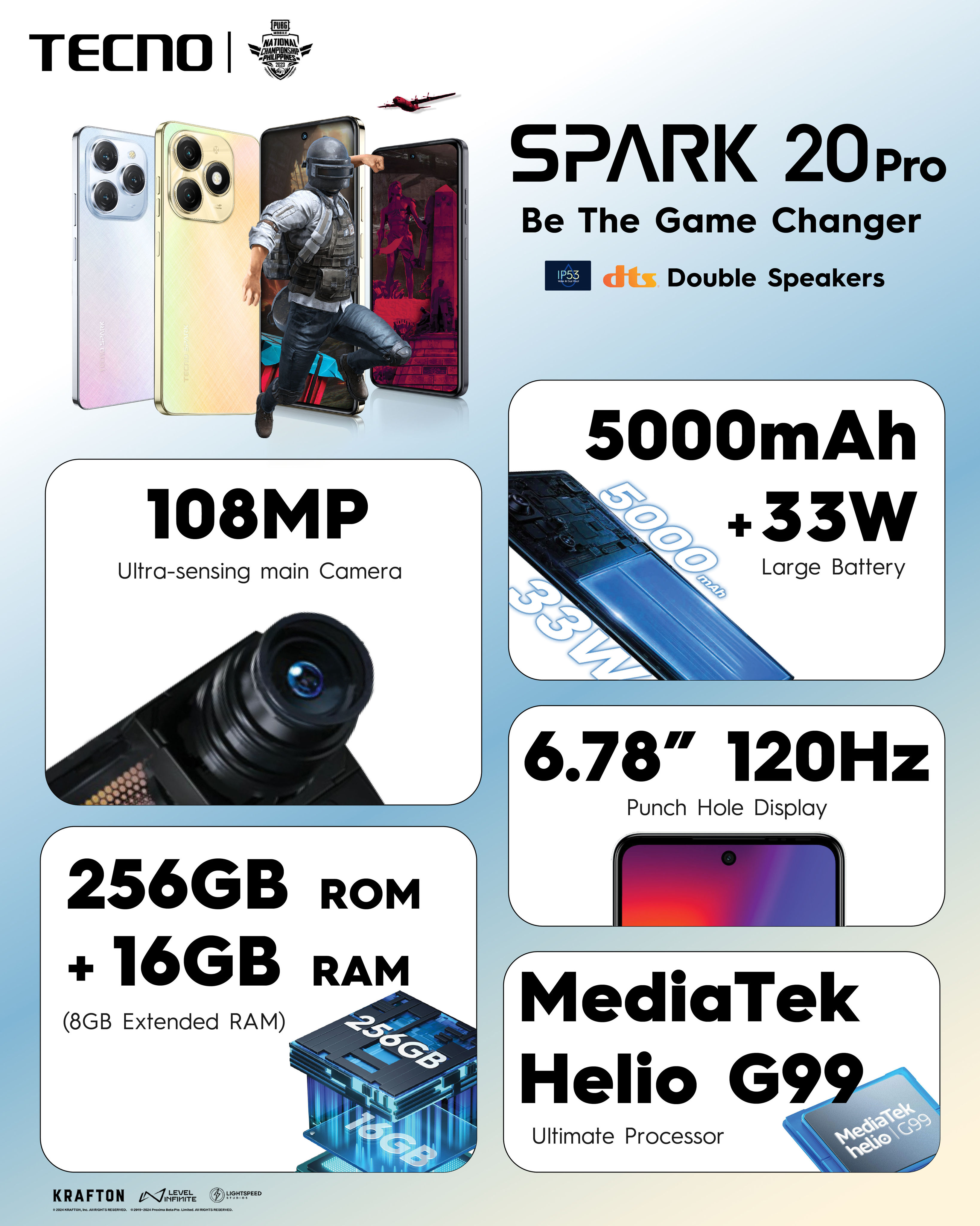 NEW] TECNO SPARK 20 Pro 16GB (8+8GB) + 256GB | MediaTek G99 | 108MP Camera  | 13Mos Warranty | Shopee Philippines