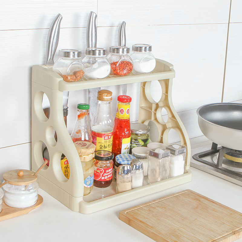 Double Layer Kitchen Organizer Shelf Seasoning Floor Kitchen Rack ...
