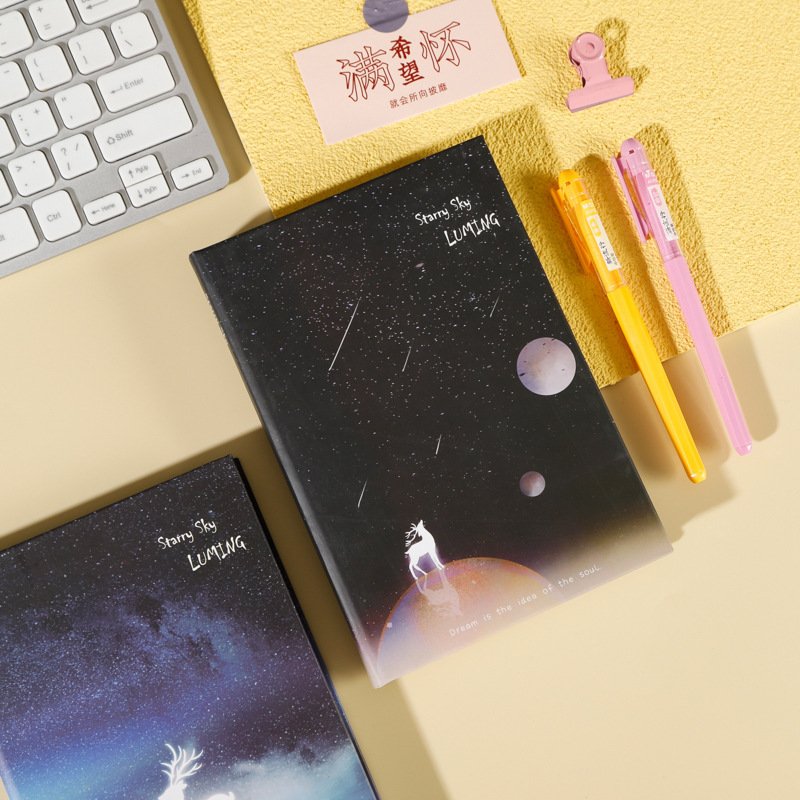 Night Luminous Notepad A5 Notebook Elk Starry Sky Color Page Diary Book ...