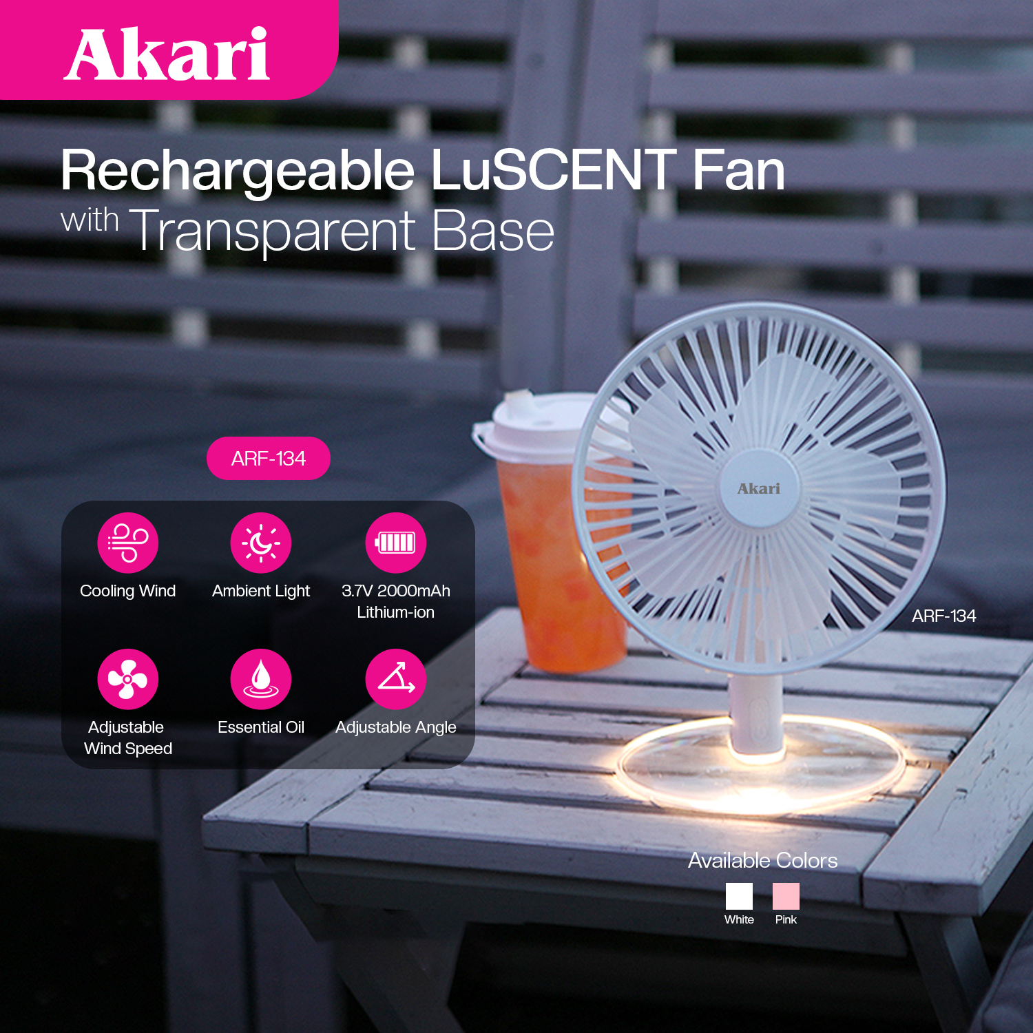 Akari Rechargeable LuSCENT Fan (ARF-134) + FREE LED 2-in-1 Flashlight ...
