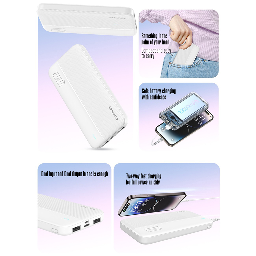 Awei P53K 10,000mAh 2.1A Fast Charging Powerbank Dual Input and Output ...
