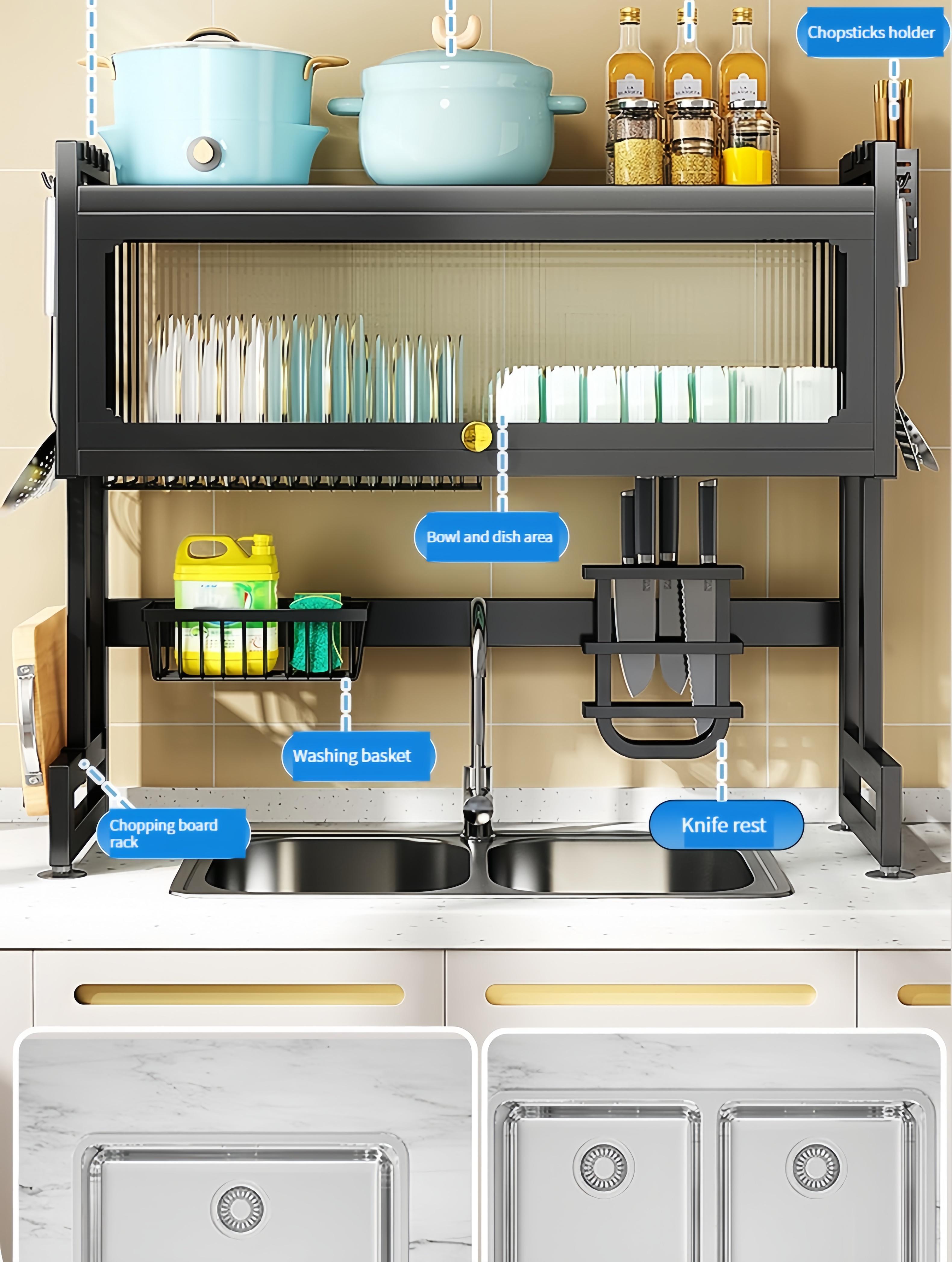 Multifunctional kitchen dust-proof storage rack with cabinet door dish ...