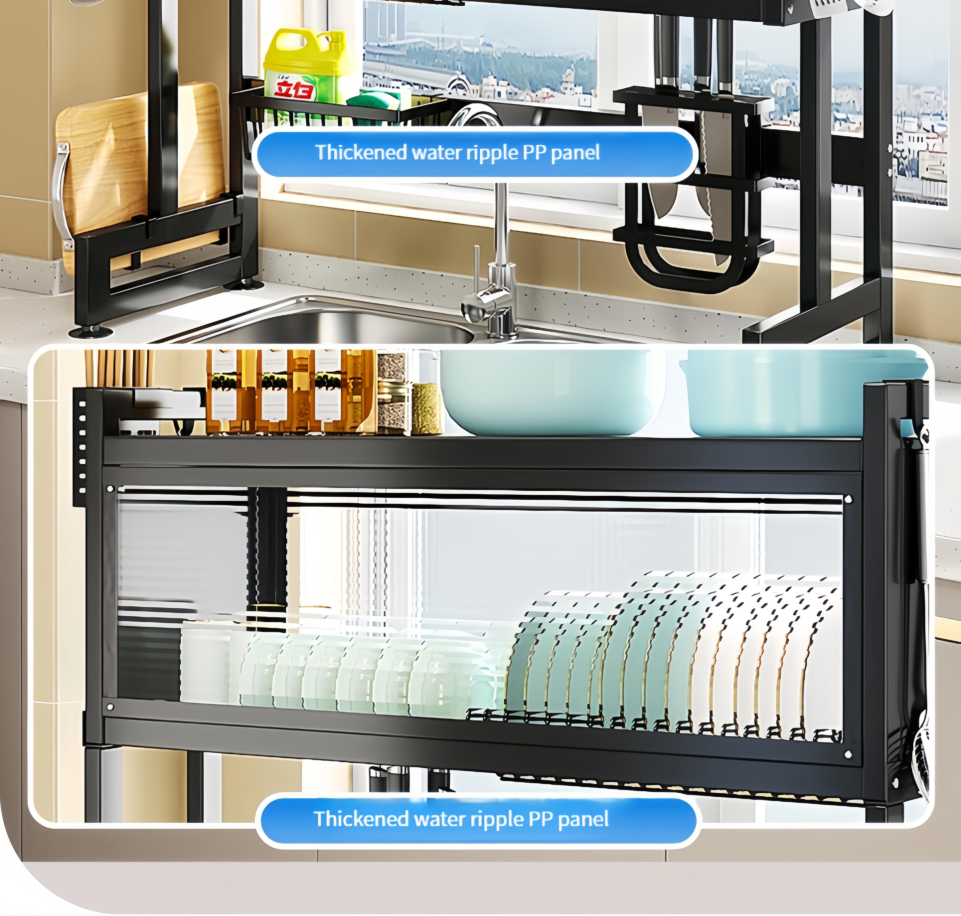 Multifunctional kitchen dust-proof storage rack with cabinet door dish ...