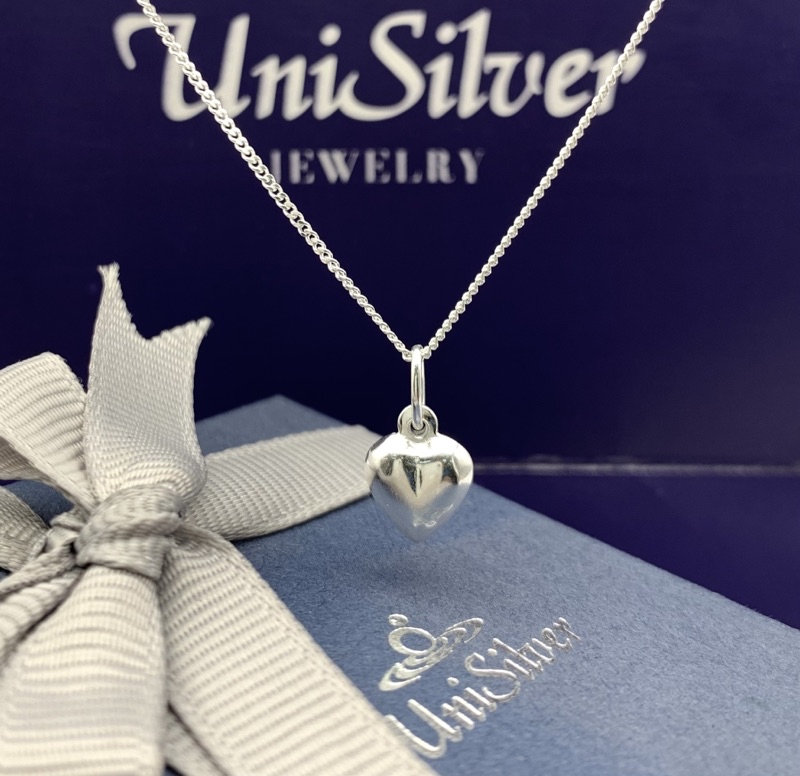 Unisilver 925 Sterling Silver Small Puffed Heart Pendant Necklace
