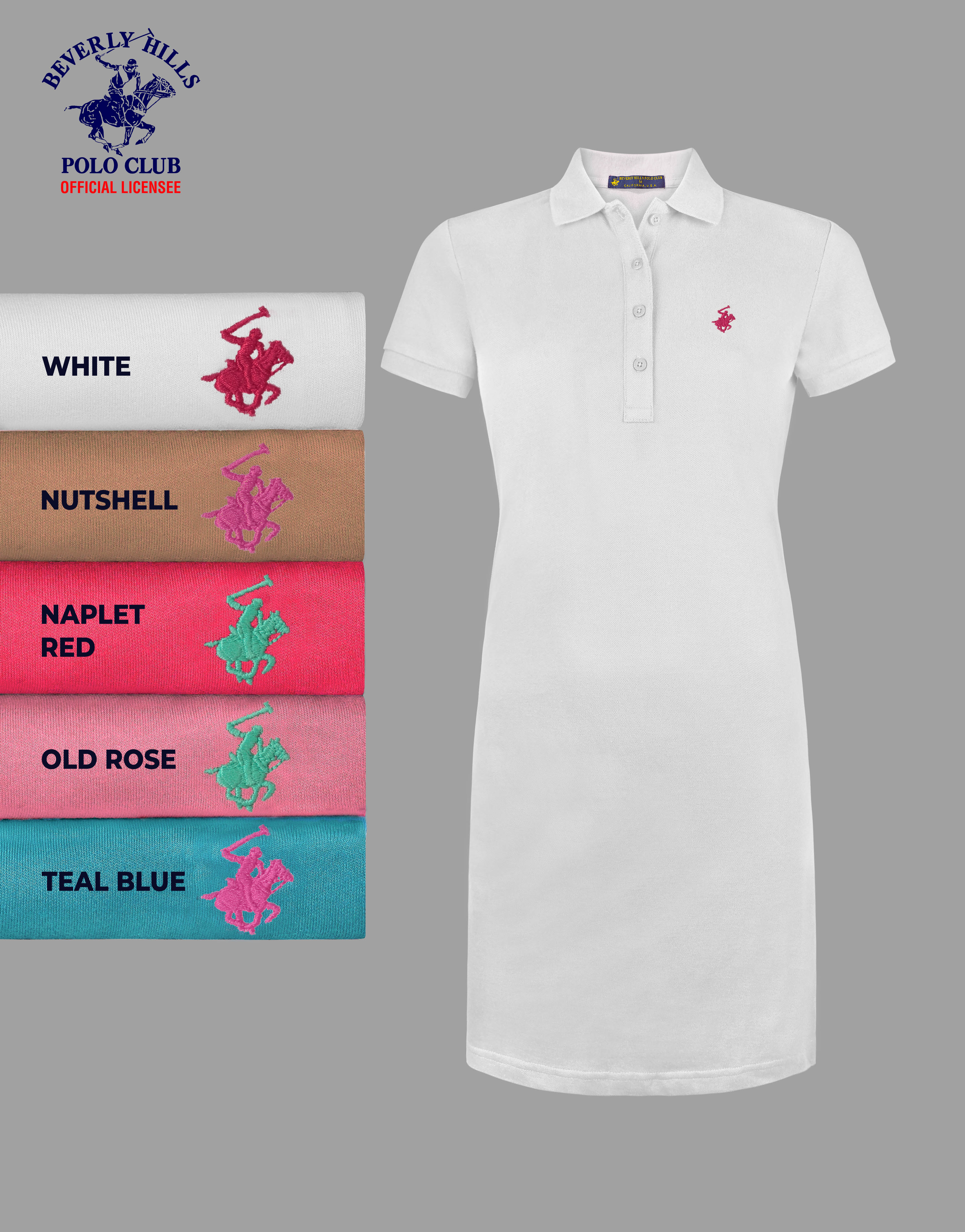 Beverly Hills Polo Club Women s Dress in White Nutshell Naplet Red Old Rose and Teal Blue GRTX934 Shopee Philippines