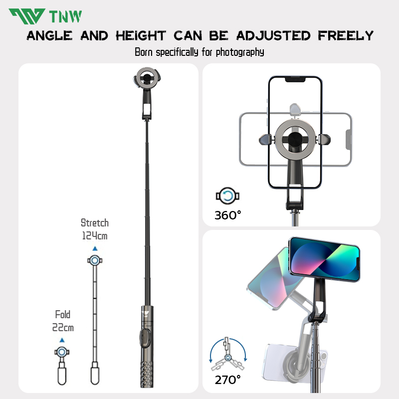 TNW T14 Magnetic Selfie Stick Magsafe Tripod Handheld Fold Stabilizer ...