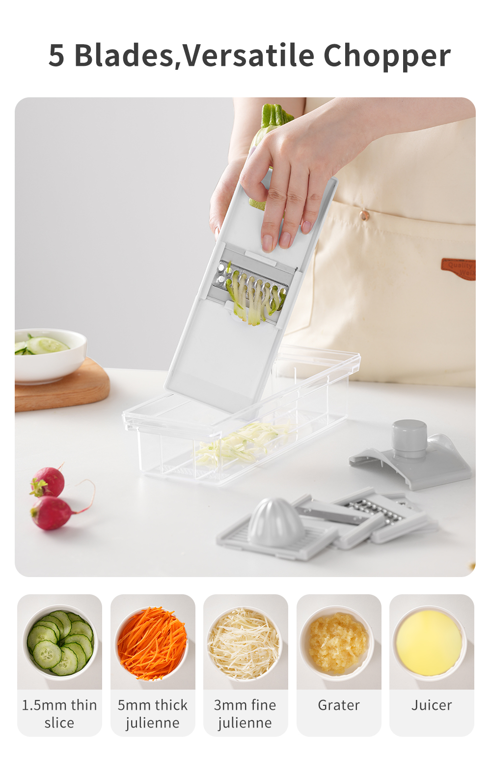 Simplus Food Chopper Multi-Functional Vegetable Slicer 5 Blades with ...