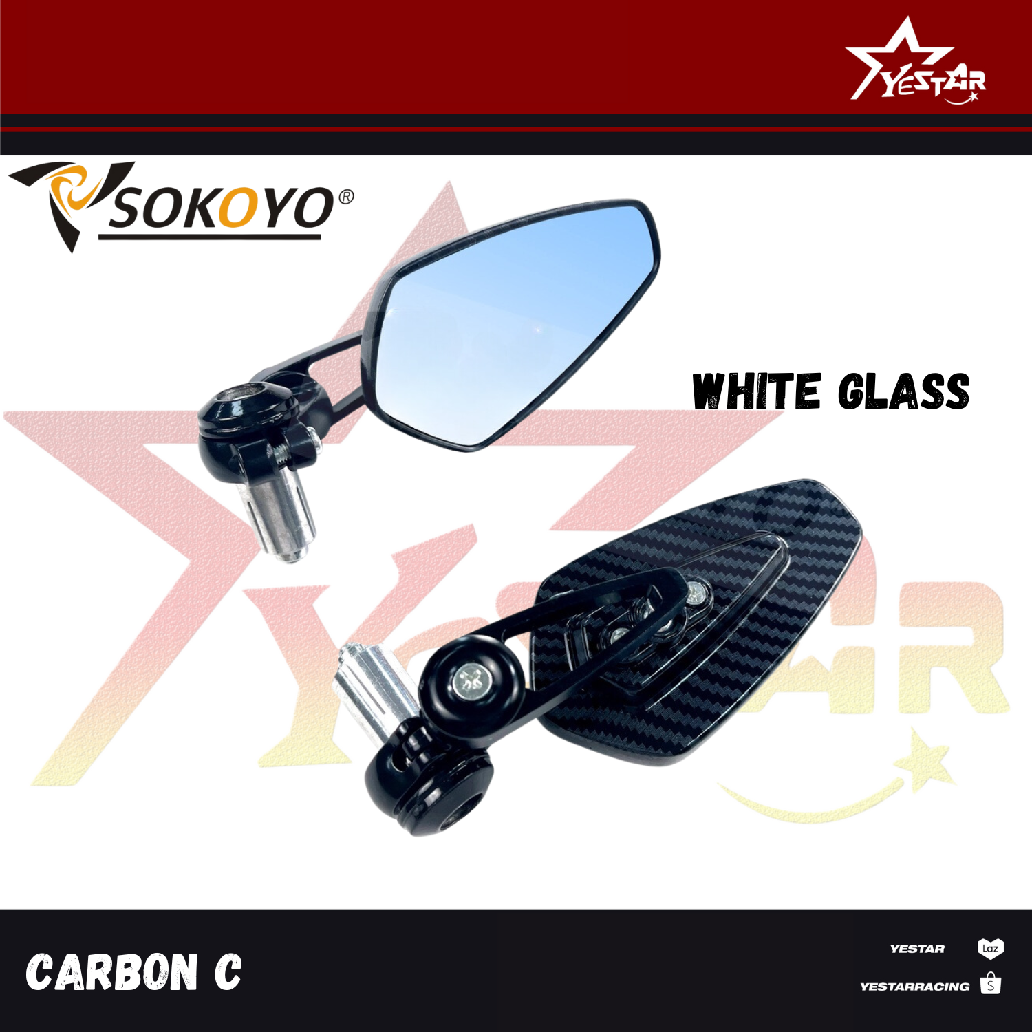 Yestar Racing Pair Universal Carbon Bar End Side Mirror No Grade White ...