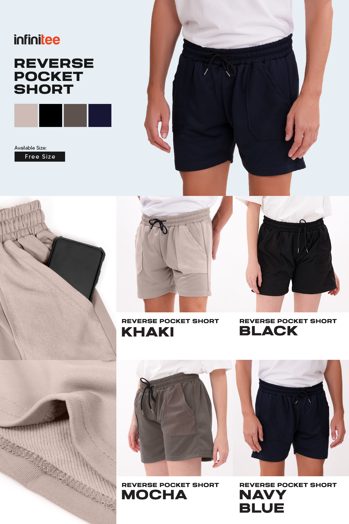 Infinitee Reverse Pocket Walking Shorts For Men Women with Side Pocket ...