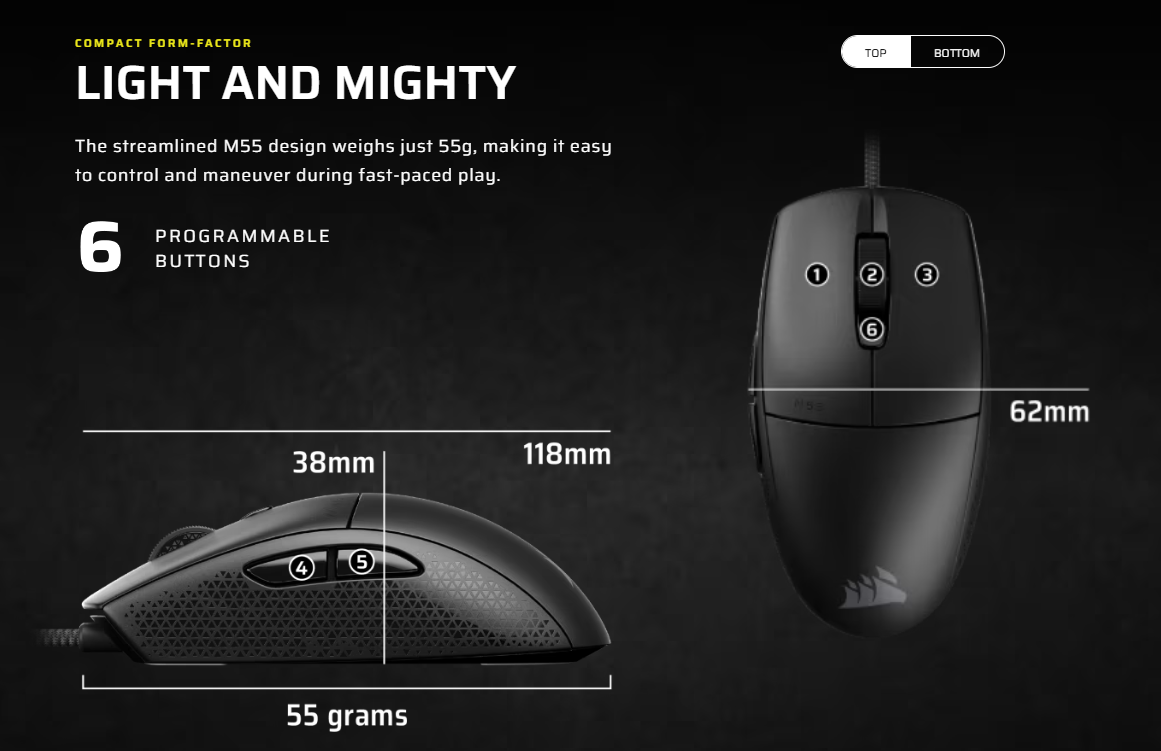 Corsair Gaming Mouse M55 Lightweight Wired (CS-CH-930F000-AP) | itw ...
