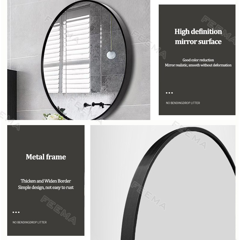 FEEMA Circular Bathroom Mirror,With Rack ,Wall Mounted Round Mirror ...