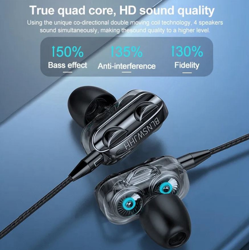 A4 Dual-Action Coil Dual-Speaker Headset with MIC Wired In-Ear Earphone ...