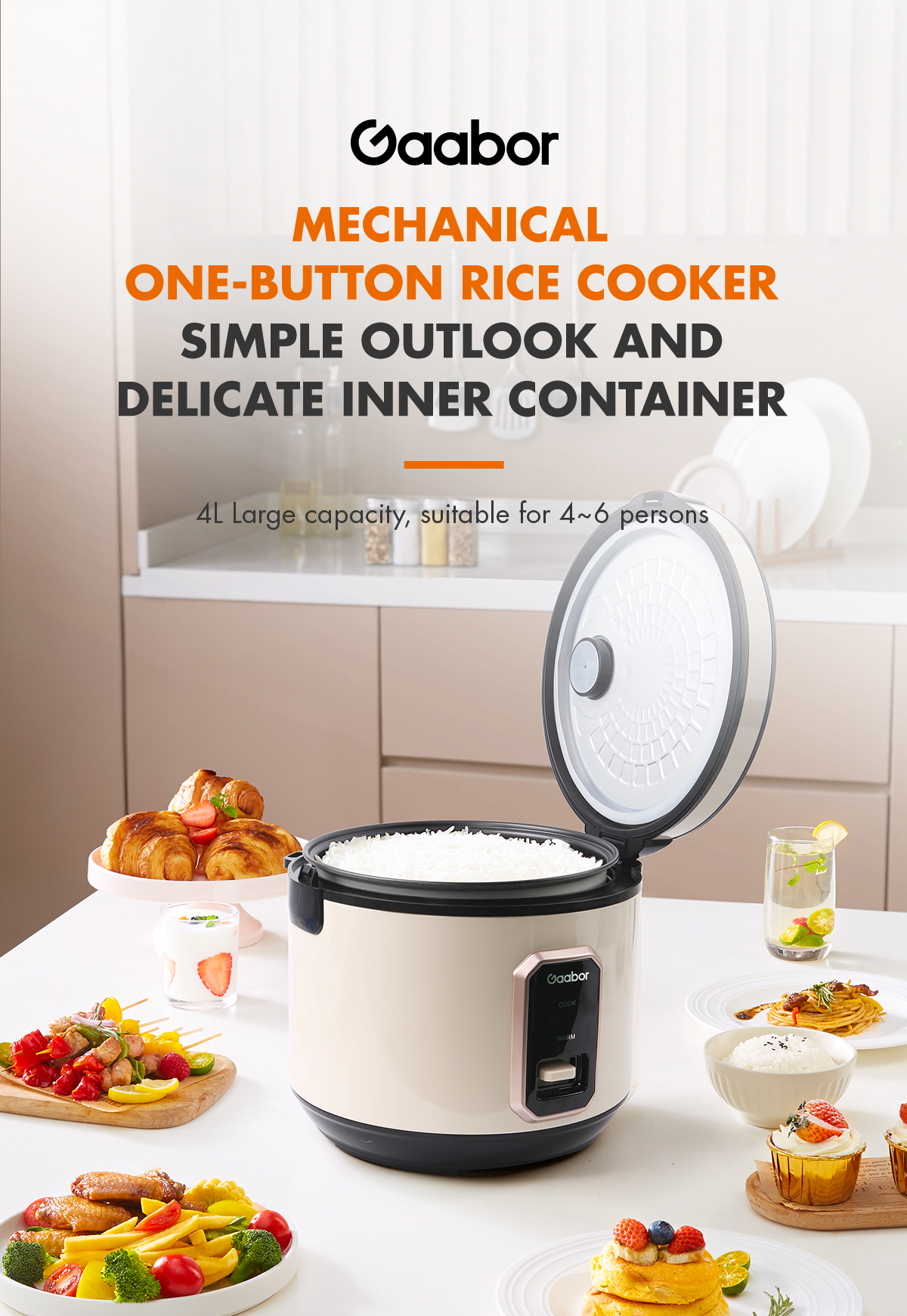 Gaabor Rice Cooker Accurate Temperature Control With Steamer Basket Wide Range Cooking Menu 4l