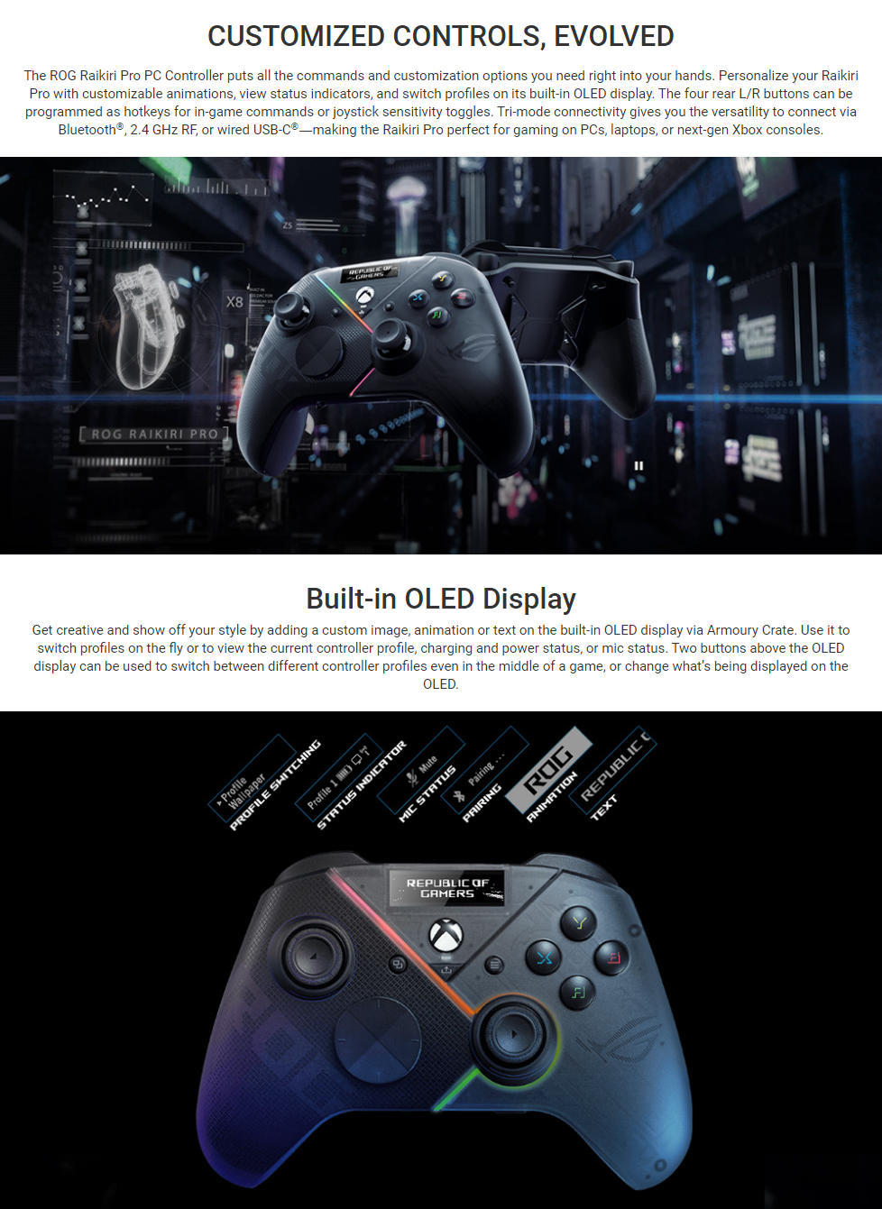 Asus ROG Raikiri Pro Built-in OLED Display ,Tri-mode Connectivity, PC ...